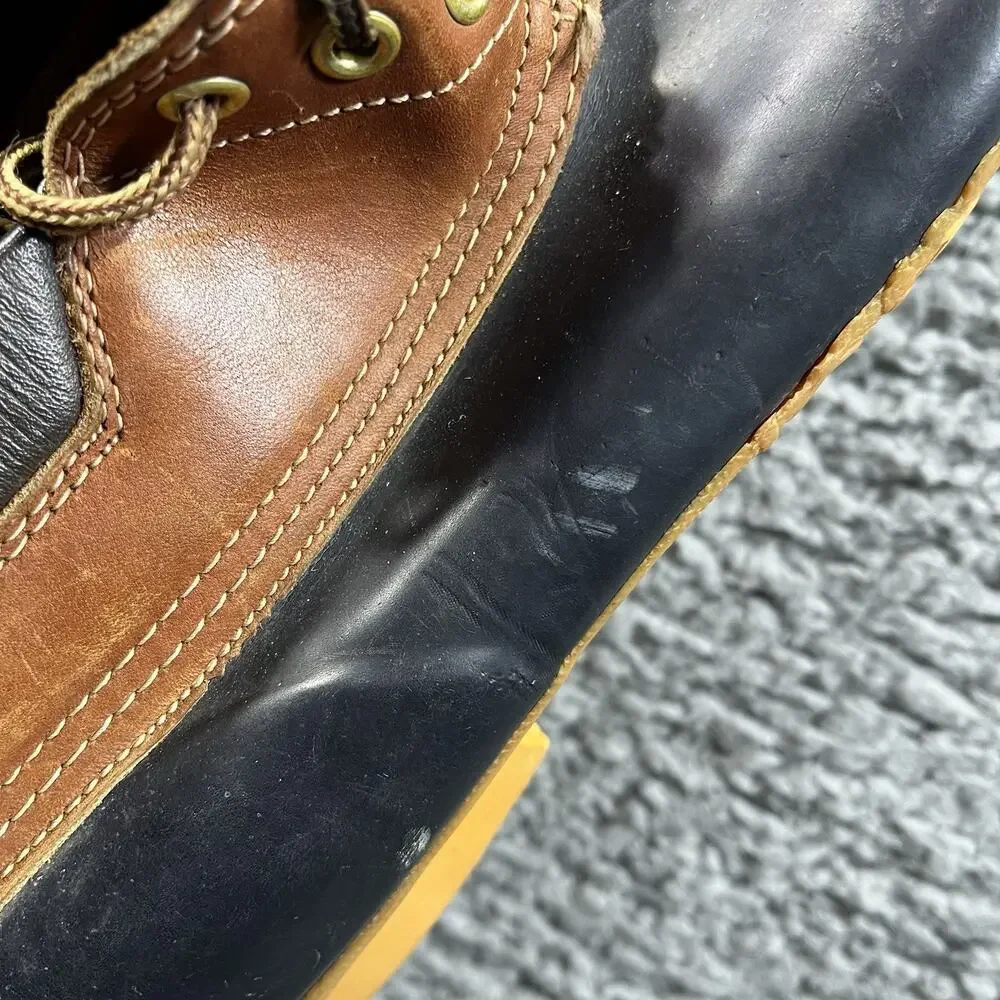 Eddie Bauer Men's Duck Boots Brown Leather Navy Rubber Waterproof Size 13